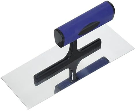 Llana de acabado plana acero inoxidable con mango suave for hormigón, cemento, paneles yeso, enlucido, azulejos, mampostería, construcción, herramientas manuales(Blue,S)