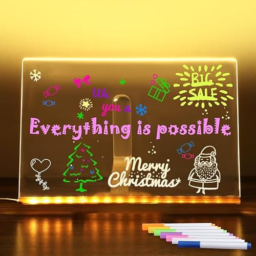 Tableau Lumineux Doodly Réutilisable pour Enfants, Inclus 7 Surligneurs pour Stimuler la Créativité et l'Imagination (200 * 200mm)