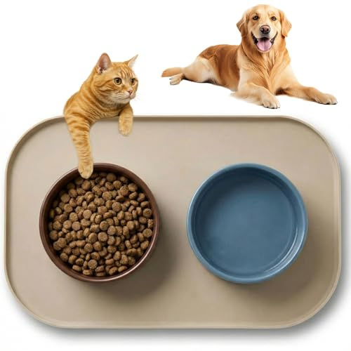 Napfunterlage Hund, Silikon Hundenapf Unterlage mit Rand Gummi Futtermatte für Hunde und Katzen 44 cm x 27 cm Unterlage für Haustierfutter wasserdichte rutschfeste Fressnapf Hält Zwei Hundenäpfe
