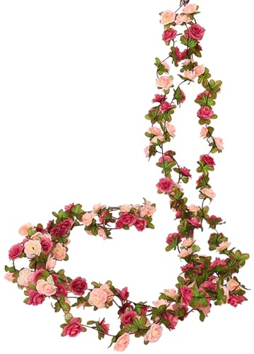 MUYAPAY 3 Piezas Guirnalda Flores 2,45 m Flor Color Simulado Flores Artificiales Decoracion Ambiente Atmosférico Enredaderas Artificiales Decorativas para Decorar Paredes Puertas Ventanas(Rosa)