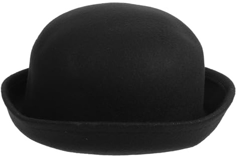 Derbyhut aus Wolle, rund, für Damen und Herren, schwarz, Bowler-Hut, mit aufklappbarer Krempe, Kirchenhut