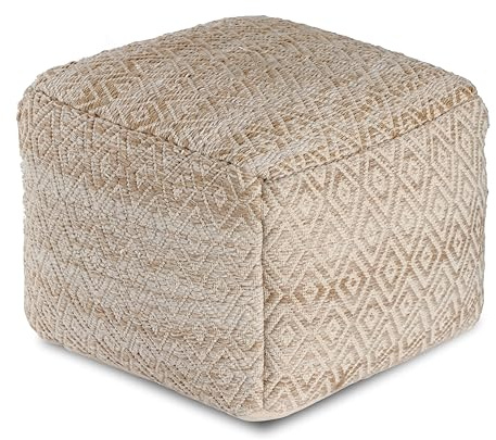Anji Mountain Pouf Ottoman Foot Rest, Handmade Ottoman Pouf, Comfortable Foot Stool, Decorative Floor Seating for Living Room Decor, Bedroom & Home Décor Accent - Tawny