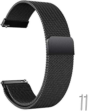 beifon Edelstahl Uhrenarmband Mesh 22mm Schwarz Ersatz Metall Armband Edelstahlarmband mit Magnetverschluss Smartwatch Schnellverschluss Watch Uhren Ersatzband für Damen Herren (22mm, Schwarz)