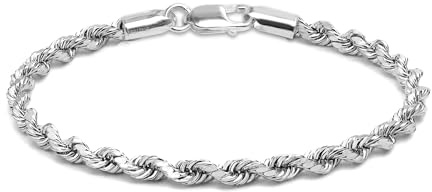 LeCalla 925 Sterling Silver Italian Diamond-Cut Braided Rope Chain Bracelet for Women 7 Inches