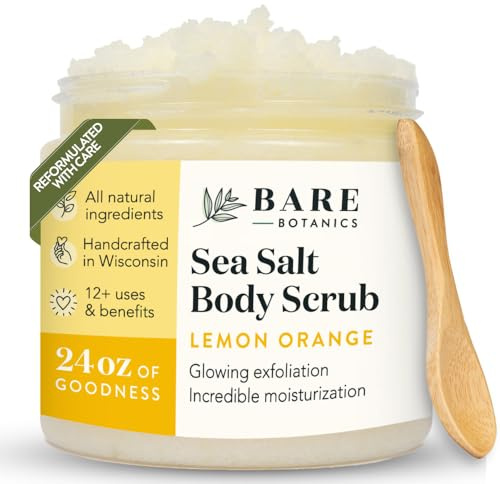 Bare Botanics 24oz Lemon Orange Sea Salt Body Scrub Natural Exfoliator