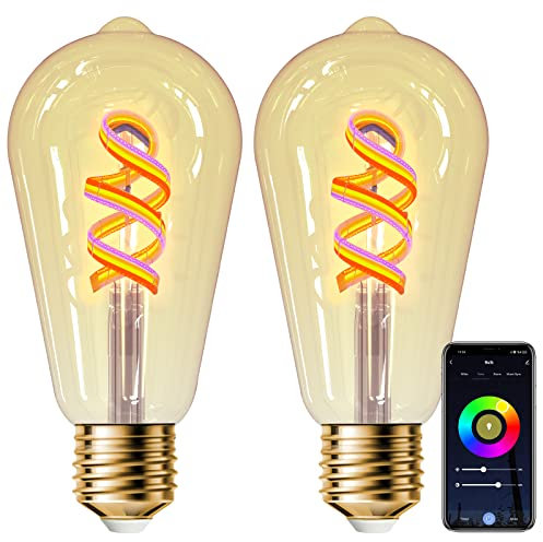 ANTELA Lampadina Intelligente Wifi Vintage Edison ST64 (Ambra-2), Lampadine Alexa E27 Smart LED Bulb 5W, Lampadina Dimmerabile Wifi RGB, Compatibile con Google Home, 2 pezzi