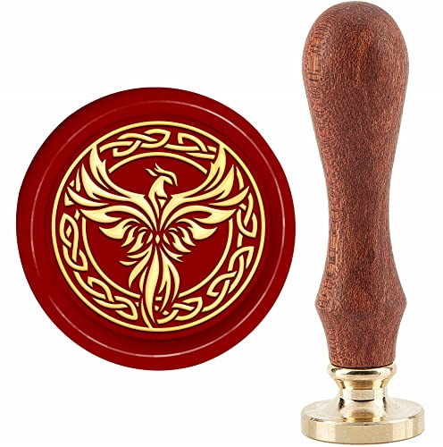 CRASPIRE Phoenix Sello de Cera Sello Nudo Sellos de Cera 30 mm Retro Vintage Cabeza de Sello de Latón Extraíble con Mango de Madera para Invitaciones Tarjetas Regalo Decoración de Embalaje