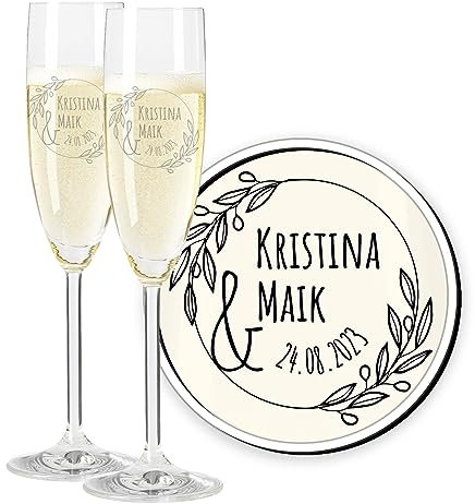 LALALO Leonardo Hochzeit Sektgläser Geschenk-Set (2 St.) graviert, Champagner- und Sektglas mit Gravur personalisiert als Hochzeitsgeschenk, Präsent zum Hochzeitstag