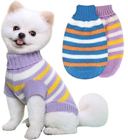 KASESSS 2 Piezas Jersey Perro Pequeño, Suéter para Perros Pequeños, Ropa para Perros Pequeños de Punto, Abrigo Perro Pequeño Suéter de Cuello Alto, Cómodo Cálido Ropa para Gatos Chihuahua de Invierno