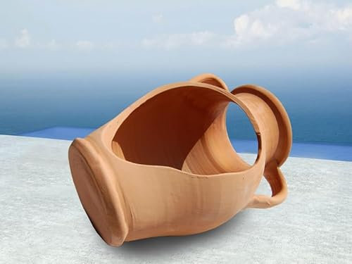 Vaso in Terracotta intagliata da Puglia, 50 cm, con Manico per innaffiare Piante e Fiori di Grandi Dimensioni