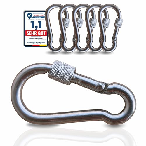 PinPro Moschettone a vite in acciaio inox A4, 120 x 11 mm, 2 pezzi, carico di rottura 940 kg, moschettone antiruggine NIRO AISI 316, con dado di sicurezza