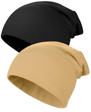 Kiiwah 2 Stück Kinder Slouch Beanie Mütze, Weiche Wintermützen für Jungen Mädchen, Warme Kindermützen Doppellagige Baby Strickmütze für Kinder Frühling, Herbst, Winter-Schwarz, Braun