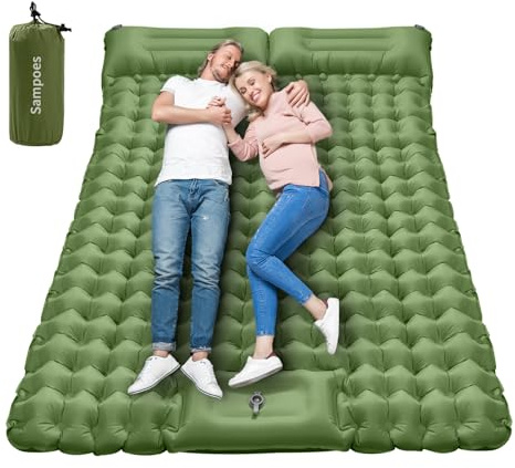 Sampoes Matelas isolant auto-gonflant pour 2 personnes, matelas isolant épais de 10 cm, double matelas gonflable de camping avec pompe à pied, matelas gonflable pour l'extérieur, la randonnée, la
