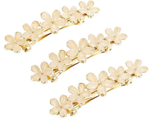 JIEYAO Blume Opal Haarspangen, 3 Stück 2.64inch Gold funkelnde Hochzeit Barrettes Französisch Vintage Haarnadeln Metall automatisch Frühling Clips Haarnadel dekorative Accessoires für Frauen dickes