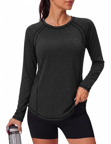 Gyabnw Women’s Long Sleeve Sports Top – Lightweight Quick-Dry Gym Shirt with UPF 50+ for Running Yoga Outdoor Workouts Black