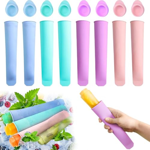 Eisformen Silikon,8 Stück EIS am Stiel Formen,Wassereis Tüten,Wassereis Formen, Silikon Formen für Eis Wiederverwendbare Stieleisformer, Perfekt für Kinder und Erwachsene