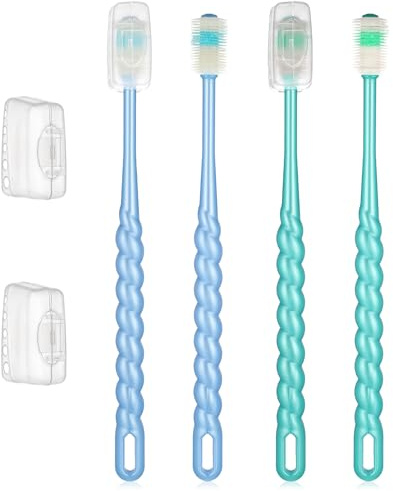 LXUEJIE 4 spazzolini da denti a 360 gradi per cuccioli, cani di piccola taglia e gatti, kit di pulizia dei denti degli animali domestici (blu, verde