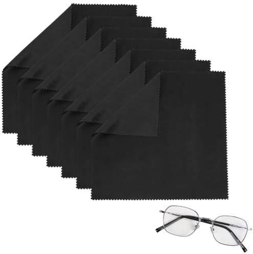 GORGECRAFT 7 st mikrofiberglasögonrengöringsduk 20 x 20 cm svart fyrkantig återanvändbar premium glasögon rengöringsdukar för kameralins elektronik TV-skärm mobiltelefon laptop