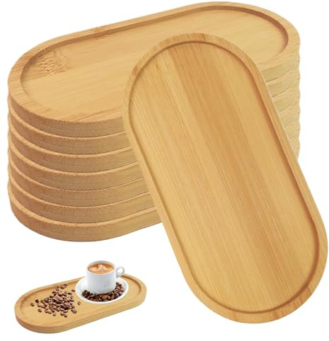 AXVRAV 8 vassoi ovali in bambù, 10 x 20 x 1 cm, vassoio in legno, piccolo vassoio da portata in bambù, sottobicchieri in bambù, per tè, pane, torte, spuntini, caffè