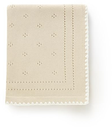 DovFanny Coperta per neonati in 100% cotone, lavorata a maglia, morbida, lavorata all'uncinetto, per neonati, ragazze, bambini, con bordo adorabile (cammello)