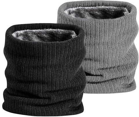 CATMEYE Lot de 2 Tours de Cou Enfant en Polaire, Écharpe Tubulaire/Cache-Cou Doux pour Garçons et Filles, Cache-Visage Chaud pour l’Hiver, l’École et les Activités Extérieures (Noir, gris)