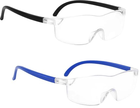 2 Pack Magnifying Glasses: 500% Black & 800% Blue Wearable Magnifier, 5x / 8x Hands-Free for Visually Impaired, Anti-Blue Light Reading Glasses, Magnifying Glasses for Hobbies Non-Lighted