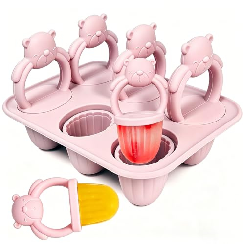 Stampi per Ghiaccioli per Bambini, 6X 17ml Mini Formine Gelato in Silicone Senza BPA con Bastoncino per Dentizione, Riutilizzabili Per Ghiaccioli Di Latte Materno e Yogurt (Rosa)