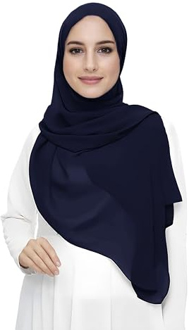 Lina & Lily Écharpe Hijab pour Femme Musulmane en Mousseline Rectangles, Tissu Léger et Fluide (Bleu Marine)