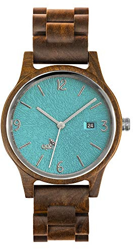 Opis UR-U1: Orologio in Legno Donna/Orologio Legno Uomo/Wood Watch Donna/Wood Watch Uomo/Orologio Donna Legno da Polso/Orologi Uomo Legno da Polso - in Turchese e Parti Metalliche in Argento