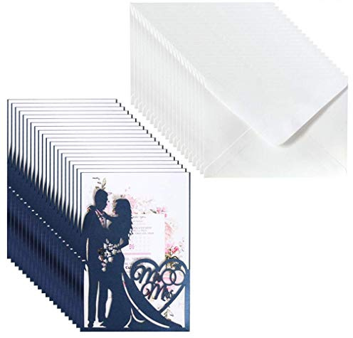 qiuxiaoaa 20Pcs / Set Laser Cut Mr & Mrs Inviti per Matrimonio Biglietto Invito Buste Kit Bridal Shower Feste per Feste di Fidanzamento Matrimonio Invito Traforato Verde