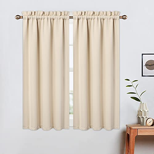 LinTimes Halbe Verdunkelungsvorhänge,Geräuschreduzierung Moderne Half Cafe Küchenvorhänge Kurzer Vorhang Jalousien für kleine Fenster 66cmx114cm(26x45 inch),2 er Set Beige