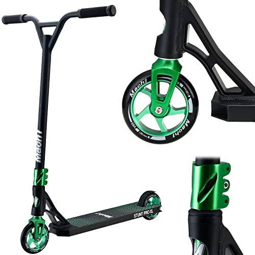 Mach1 Trottinette Stunt - Direction à 360° - Roues de 120 mm avec noyau en aluminium et roulements à billes ABEC 9 - Trottinette amusante pour enfants à partir de 6 ans - Noir/vert avec roues noires