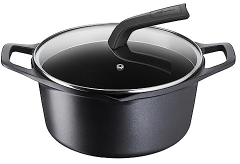 Lagostina Aroma Casseruola Fonda 2 Maniglie con Coperchio, Pentola in Alluminio Pressofuso Ø24cm, Pentola Induzione, Gas e Forno con Cottura Thermo-Signal, Rivestimento Titanium, Coperchio in Vetro