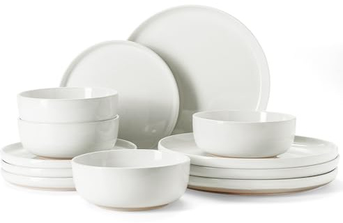 Famiware Milkyway Plates and Bowls Set, 12 Pieces Dinnerware Sets, Dishes Set for 4, White