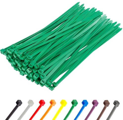 Gocableties Heavy Duty Long Green Cable Ties, 300mm x 7.6mm, Pack of 100, 12 Premium Nylon Zip Ties, Plastic Tie Wraps, Secure Self-Locking Mechanism, for Home, Garden, Office and DIY