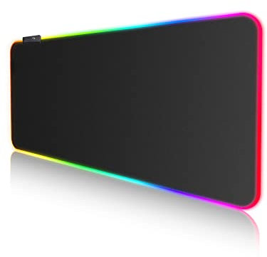 EASEMO Gaming Mauspad, XXL groß (800 x 300 x 4 mm) RGB Mousepad, 7 LED-Farben und 10 voreingestellte Lichteffekte, wasserdichte Stoffoberfläche und rutschfeste Gummiunterseite