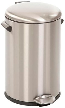 PROREGAL Retro Treteimer mit markanten Griffen und Kugelkappe | 12 Liter, HxØ 41,2x25cm | Kunststoff-Inneneimer | Silber