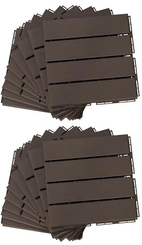 Outsunny Caillebotis - Dalles terrasse - Lot de 18 - emboîtables, Installation très Simple - Petits Carreaux Composite Plastique Imitation Bois Marron