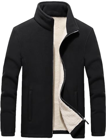 Jamron Uomo Taglie Forti Inverno Giacca in Pile con Cerniera Calde Giacche in Felpa con Colletto e Tasche con Zip Nero 6XL