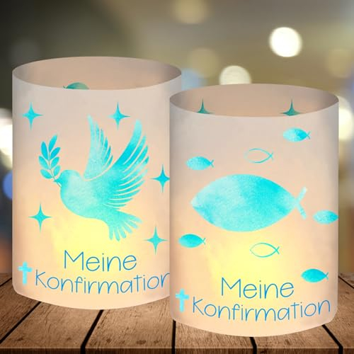 12 Windlicht Tischdeko Konfirmation, Konfirmation Deko Junge Mädchen, Meine Konfirmation Deko Blau, Konfirmation Gastgeschenke, Geeignet für Teelichter oder Kerzen