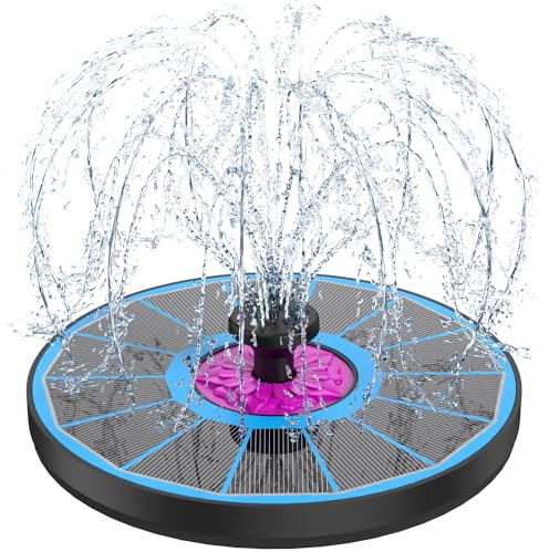 SZMP Solar Springbrunnen 3.5W, 2025 Glas Solar Teichpumpe mit 7 Düsen & 4 Fixe Rohre Solar Wasserpumpe Solar Schwimmender Fontäne Pumpe für Garten, Teich, Vogel-Bad (Blau)