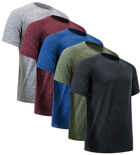 miijoory 5er Pack Sport Tshirts Herren Funktionsshirt Sportshirt Schnelltrocknend Atmungsaktiv Fitnessshirt Trainingsshirt Laufshirt Kurzarm(XL,Schwarz, Dunkelgrau, Dunkelblau, Weinrot, Army Green)