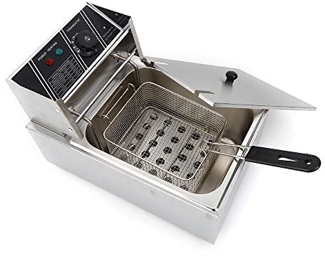 Friggitrice elettrica in acciaio inox, 6 l, in acciaio inox, 2500 W, con zone fredde, per cucinare patatine fritte, anelli di cipolla, panini d'uovo, pollo fritto, Pa