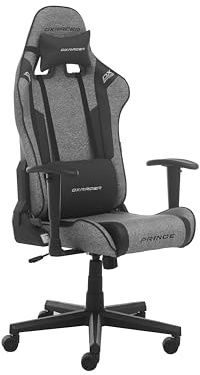 DXRacer Prince L PF132 Gaming-/ Büro-/ Schreibtischstuhl, mit Wippfunktion Gaming Stuhl Höhenverstellbarer Drehstuhl PC Stuhl Ergonomischer Chefsessel, grau-schwarz