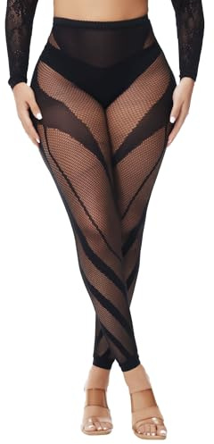 XIUSEMY Woman High Waist Patterned Tights Fishnet Stockings Curve Strips Pantyhose for Women(HaiW01,One Size)