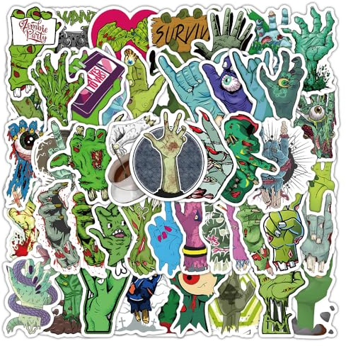 LYLSDSB Autocollants Main de Zombie 50 Pièces Vinyle Cartoon Horreur Stickers pour Ordinateur Portable Skateboard Scrapbook Téléphone Moto Ordinateur Bagages, Autocollants Zombie Drôles Étanches pour