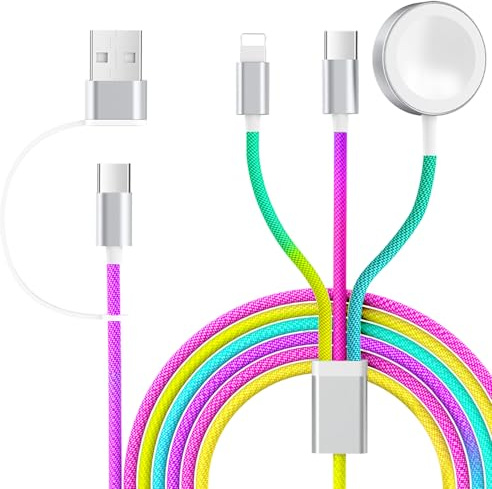 3 in 2 Ladekabel USB C Kabel für Apple Watch und iPhone, Ladegerät 120cm Schnellladekabel für iWatch Serien, Multi Ladekabel für iphone 17/16/15/14/13/12/11/Apple Watch 11/10/9/8/7/6/iPad/AirPods