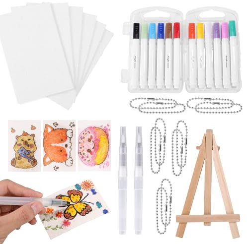 Lyreh Kit Magico per Pittura Texture Schiumose, Carta Disegno con Texture Cavalletto Mini Collana di Perline & Penne Bolle DIY Materiali Artistici