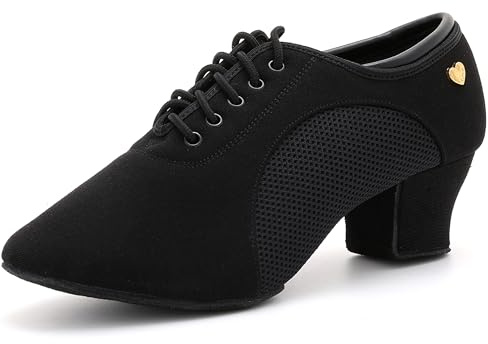 RoseVolta Women's Latin Dance Shoes Lace-up Ballroom Modern Salsa Rhythm Teaching Practice Professional Performance Shoes for Dancing Black 3.5