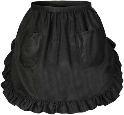 Delantal de Cintura para Mujeres con Bolsillos Negro Media Camarera Vintage Volantes Vestido de Delantal de Costume Ajustable Chef Camarera Delantal para Cocina Restaurante Café Bistro Fiesta Cosplay